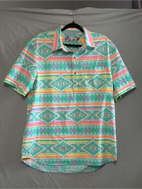 Chubbies Mens The En Fuegos Performance 2.0 Polo Shirt Size XL  Aztec Hawaiian